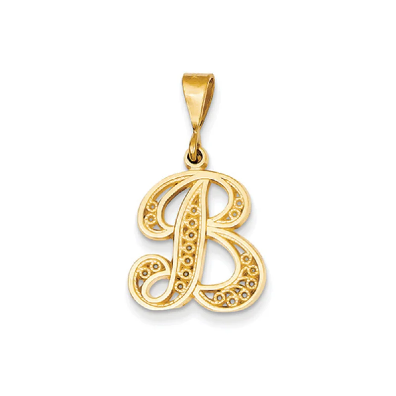 Initial Letter Pendants for a Personalized Touch14k Yellow Gold, Maci Collection, LG Filigree Script Initial B Pendant