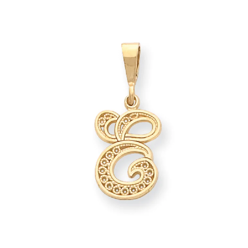 Initial Letter Pendants for a Personalized Touch14k Yellow Gold, Maci Collection, LG Filigree Script Initial E Pendant