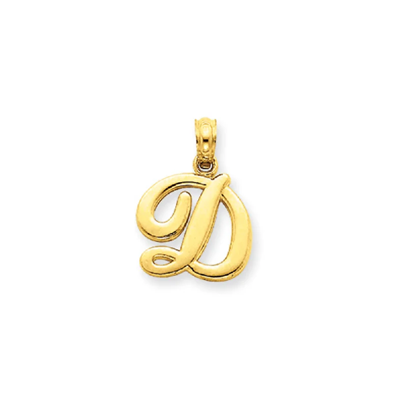 Religious Pendants with Cross or Star of David Designs14k Yellow Gold, Mimi Collection, Small Script Initial D Pendant