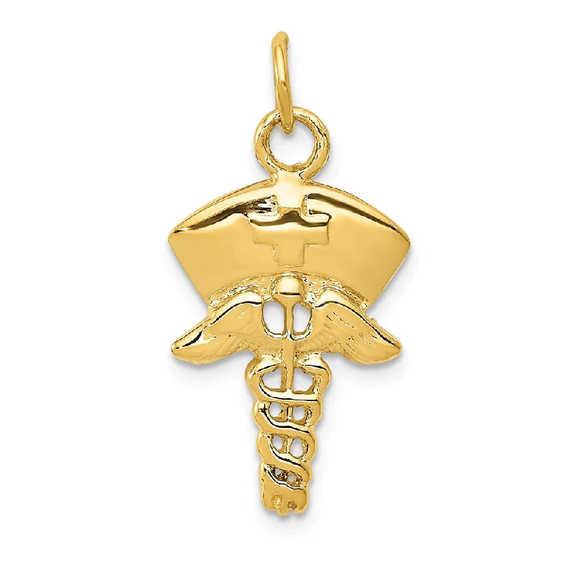 Charm Pendants with Multiple Small Decorative Elements14k Yellow Gold Nurses Cap and Caduceus Charm Pendant