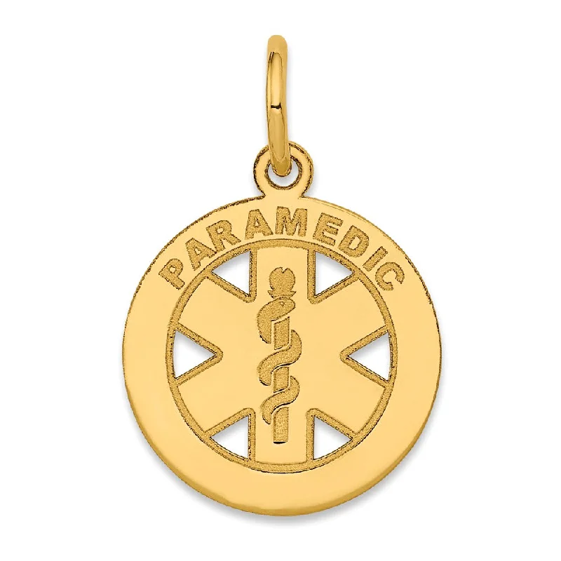 Religious Pendants with Cross or Star of David Designs14k Yellow Gold Paramedic Medical Disk Charm, 13mm