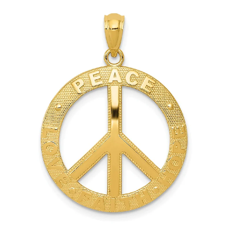 Religious Pendants with Cross or Star of David Designs14k Yellow Gold Peace, Hope, Faith, Love, Peace Sign Pendant, 20mm