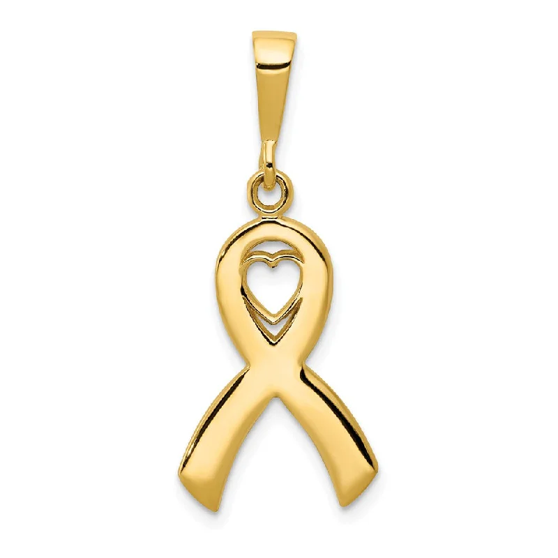 Gemstone - Encrusted Pendants with a Sparkling Centerpiece14k Yellow Gold Polished Heart in Awareness Ribbon Pendant