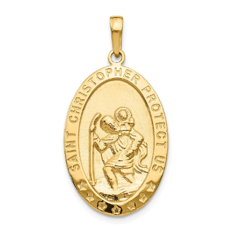 Gemstone - Encrusted Pendants with a Sparkling Centerpiece14k Yellow Gold Polished Oval St Christopher Medal Pendant, 16 x 33mm