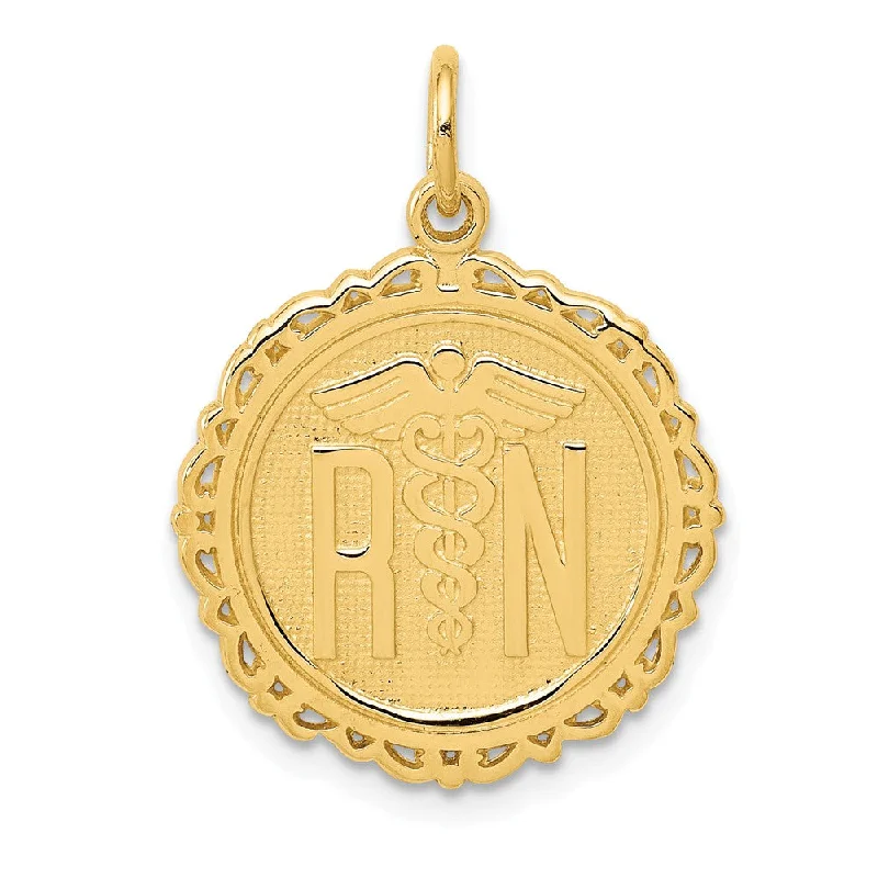 Religious Pendants with Cross or Star of David Designs14k Yellow Gold Registered Nurse Disk Charm, 18mm