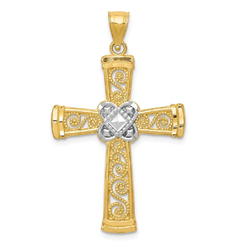 Gemstone - Encrusted Pendants with a Sparkling Centerpiece14k Yellow Gold & Rhodium Diamond-cut Filigree Cross Pendant, 23x39mm