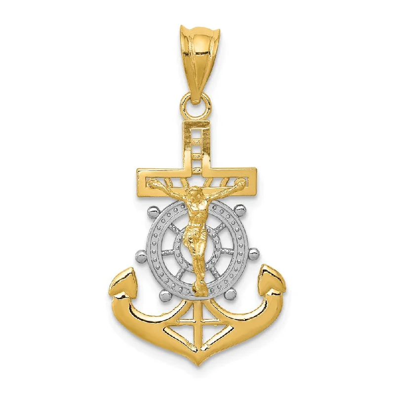 Gemstone - Encrusted Pendants with a Sparkling Centerpiece14k Yellow Gold & Rhodium Mariner's Crucifix Cross Pendant, 16 x 31mm