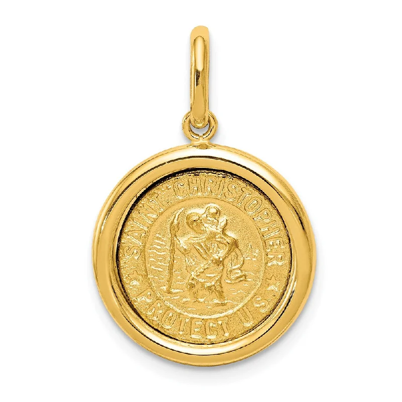 Religious Pendants with Cross or Star of David Designs14k Yellow Gold Round St Christopher Medal Charm or Pendant, 15mm