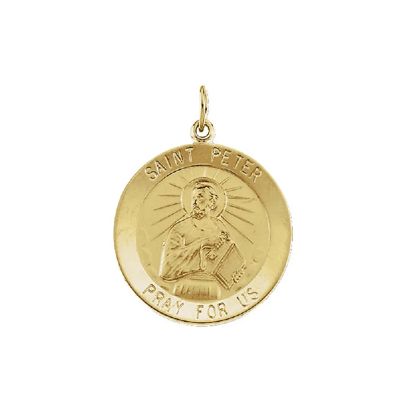 Religious Pendants with Cross or Star of David Designs14k Yellow Gold Saint Peter Medal Disc Charm or Pendant, 25mm