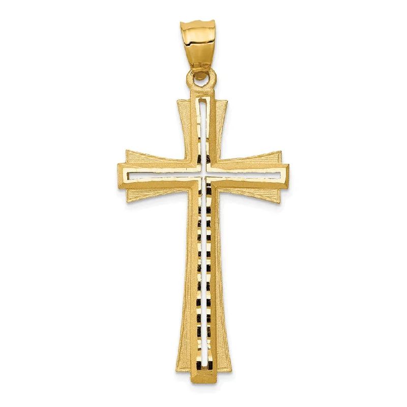 Religious Pendants with Cross or Star of David Designs14k Yellow Gold Satin & Diamond-Cut Pierced Cross Pendant, 22 x 48mm