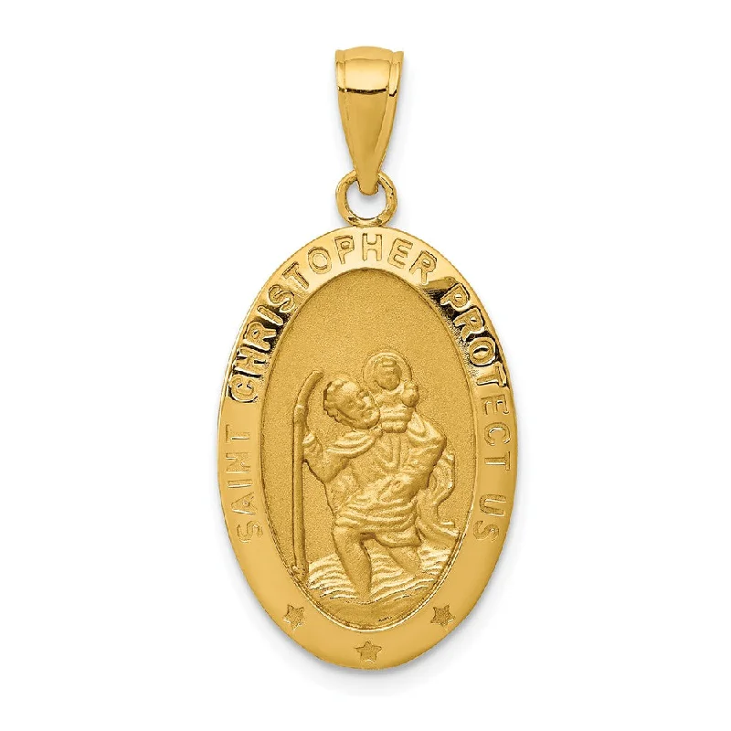 Animal - Shaped Pendants in Sterling Silver14k Yellow Gold Satin Oval St Christopher Medal Pendant, 14 x 30mm