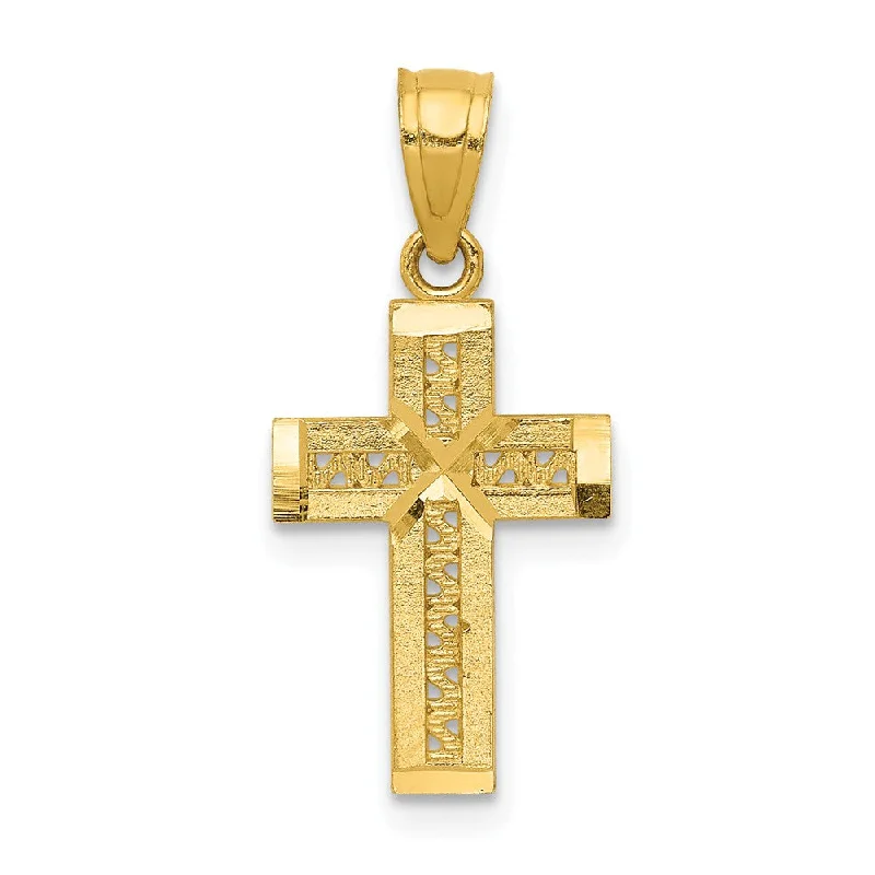 Gemstone - Encrusted Pendants with a Sparkling Centerpiece14k Yellow Gold Small Diamond-Cut Flat Rope Cross Pendant, 10 x 22mm