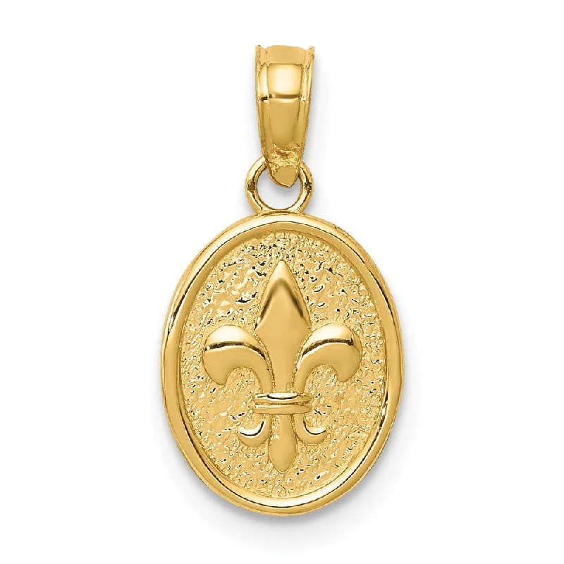 Charm Pendants with Multiple Small Decorative Elements14k Yellow Gold Small Fleur De Lis Oval Disc Pendant, 9 x 17mm