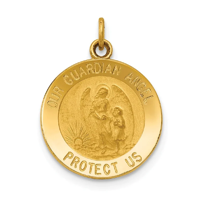 Charm Pendants with Multiple Small Decorative Elements14k Yellow Gold Small Solid Guardian Angel Medal Charm or Pendant