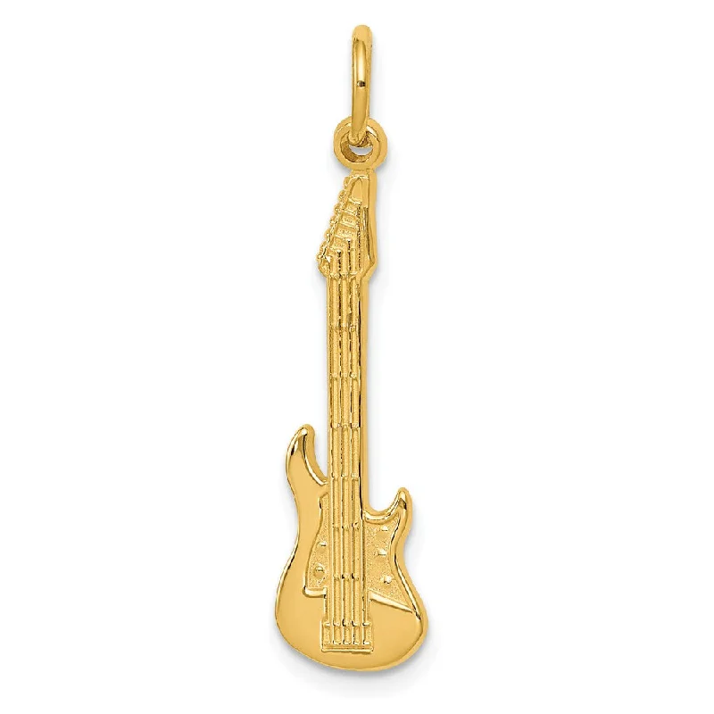 Gemstone - Encrusted Pendants with a Sparkling Centerpiece14k Yellow Gold Vertical Electric Guitar Charm