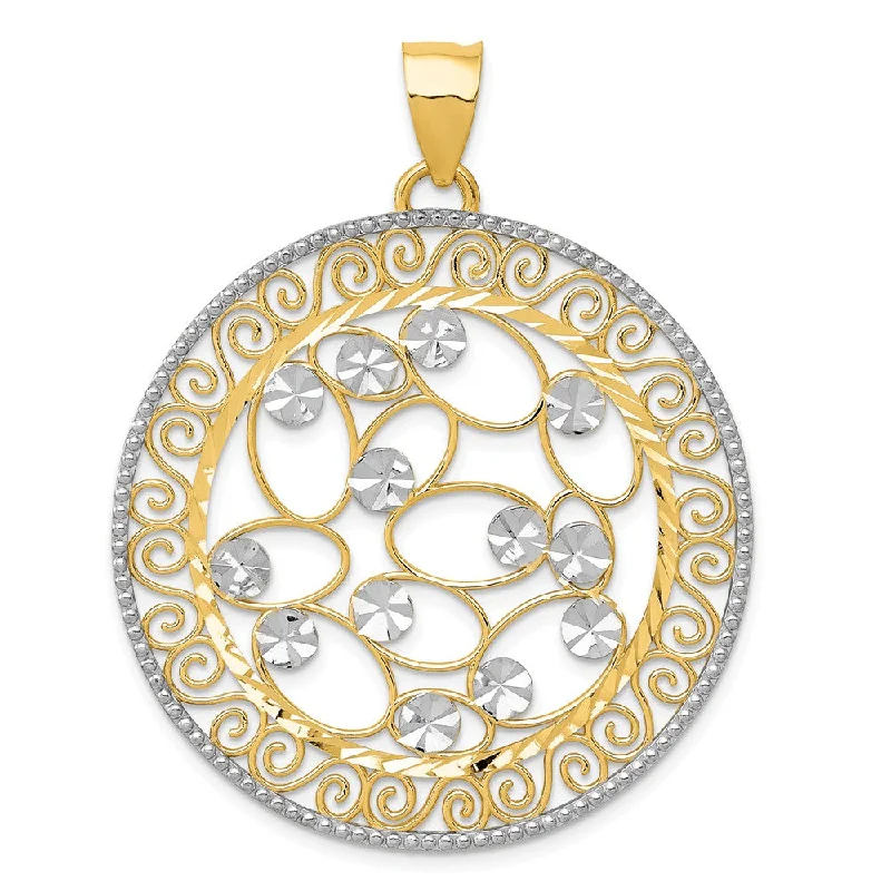 Charm Pendants with Multiple Small Decorative Elements14k Yellow Gold & White Rhodium D/C Ornate Circle Pendant, 38mm