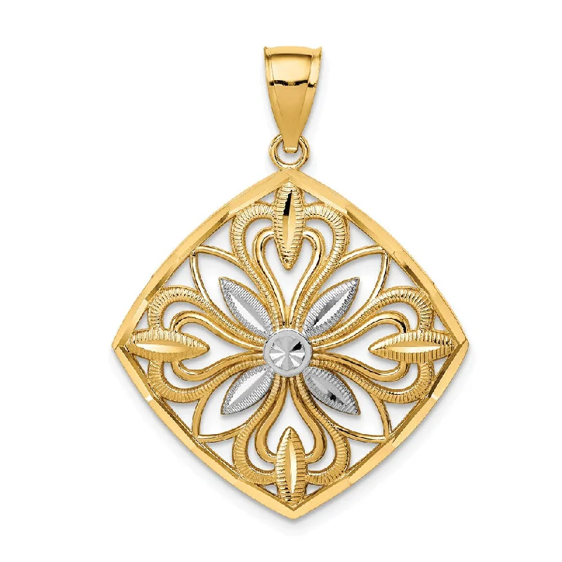 Gemstone - Encrusted Pendants with a Sparkling Centerpiece14k Yellow Gold & White Rhodium Fancy Square Pendant