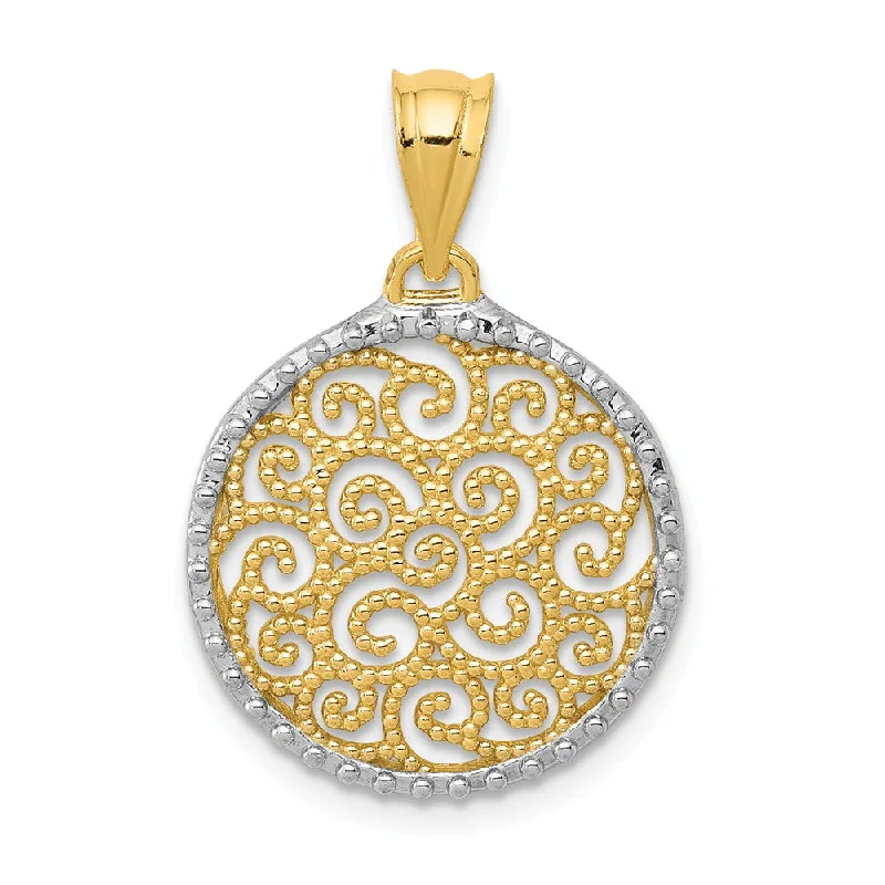 Animal - Shaped Pendants in Sterling Silver14k Yellow Gold & White Rhodium Filigree Scroll Circle Pendant, 16mm