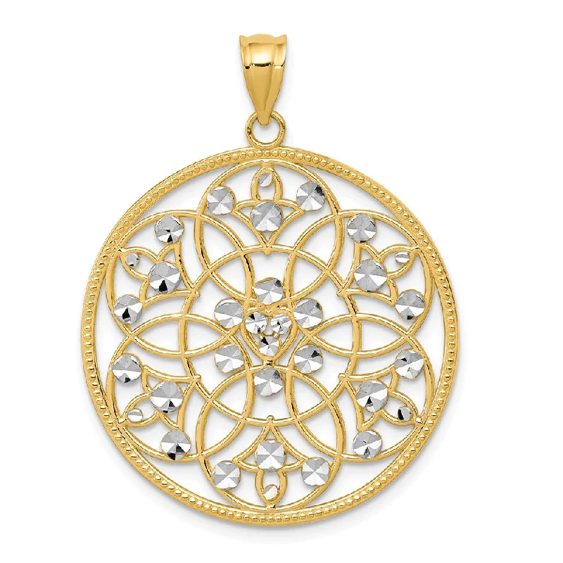 Gemstone - Encrusted Pendants with a Sparkling Centerpiece14k Yellow Gold & White Rhodium Round Filigree Pendant, 28mm