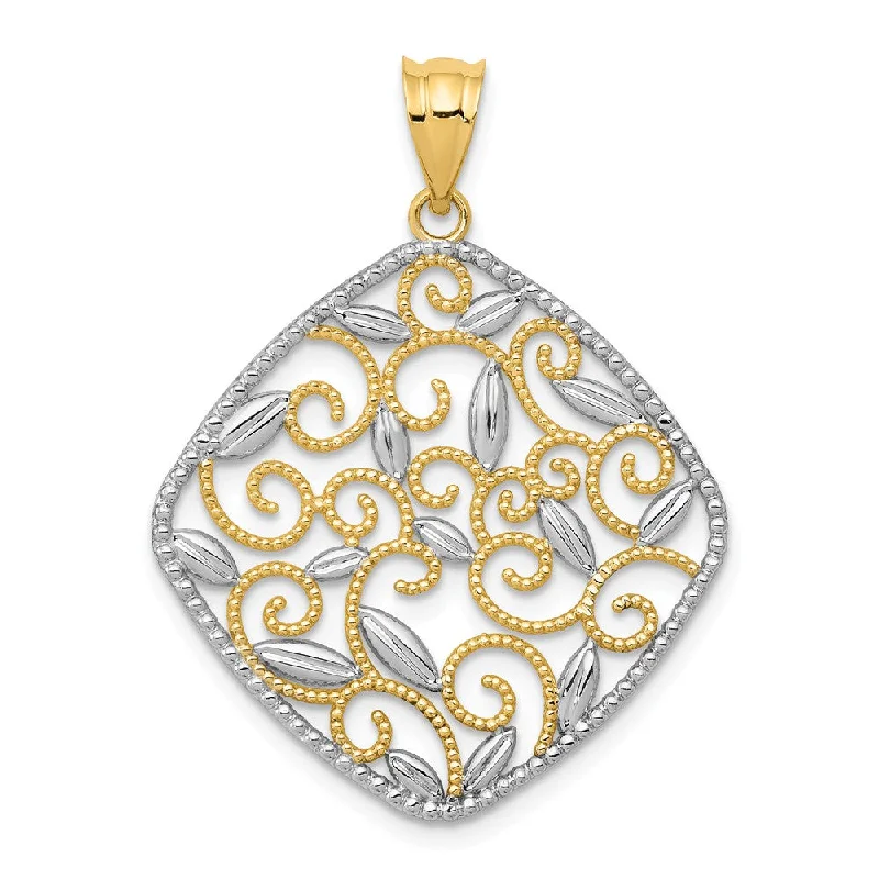 Religious Pendants with Cross or Star of David Designs14k Yellow Gold & White Rhodium Vine Filigree Rhombus Pendant, 25mm