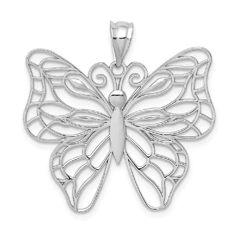 Gemstone - Encrusted Pendants with a Sparkling Centerpiece14k Yellow or White Gold Large Open Butterfly Pendant, 30mm