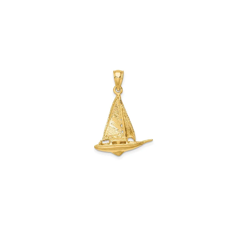 Gemstone - Encrusted Pendants with a Sparkling Centerpiece3-D Textured Sailing Boat Pendant (14K)