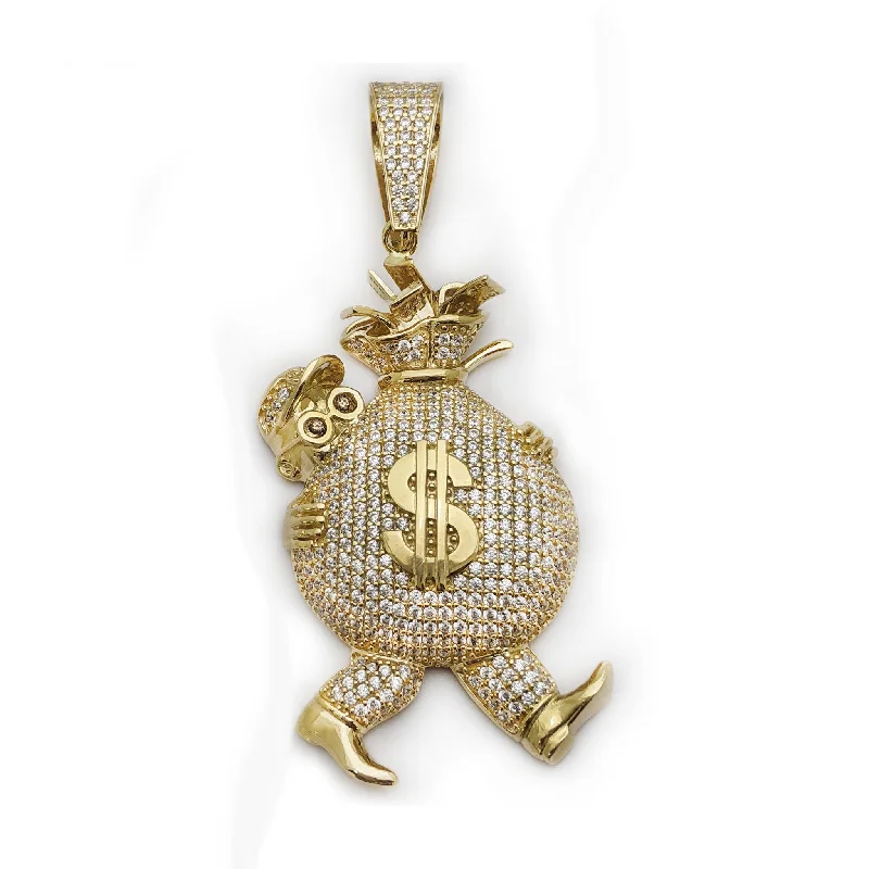 Charm Pendants with Multiple Small Decorative ElementsIced-Out Hustler with Huge Money Bag Pendant (14K)