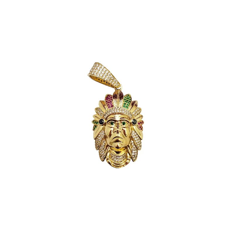 Animal - Shaped Pendants in Sterling SilverIced-Out Multicolor Indian Head Pendant (14K)