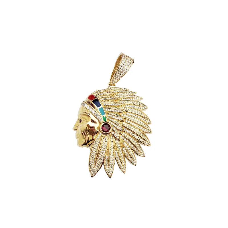 Gemstone - Encrusted Pendants with a Sparkling CenterpieceIndian Head (14K)