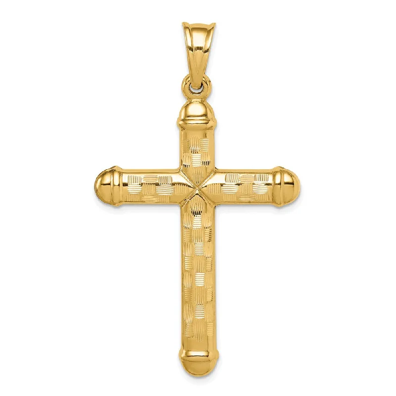 Charm Pendants with Multiple Small Decorative ElementsMens 14k Yellow Gold Hollow Reversible Textured Cross Pendant, 29x53mm