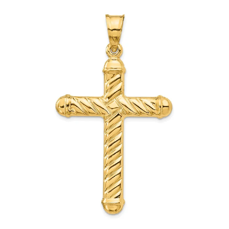 Charm Pendants with Multiple Small Decorative ElementsMen's 14k Yellow Gold Large Hollow 3D Rope Cross Pendant, 30 x 54mm