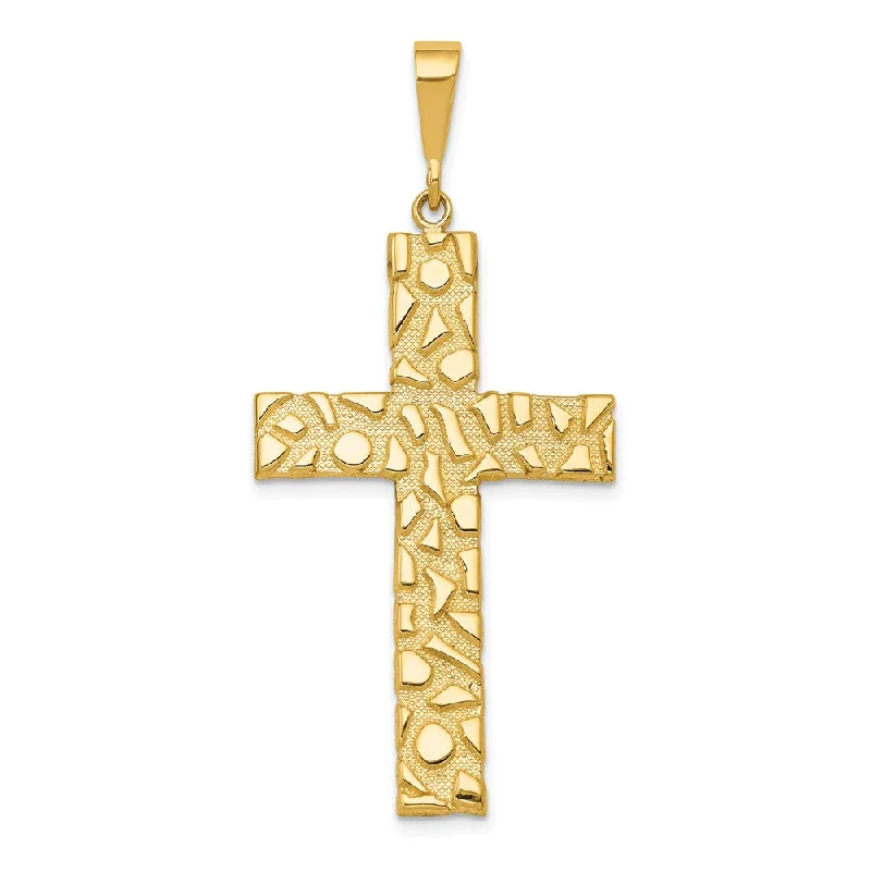 Charm Pendants with Multiple Small Decorative ElementsMen's 14k Yellow Gold Nugget Style Cross Pendant, 23 x 50mm