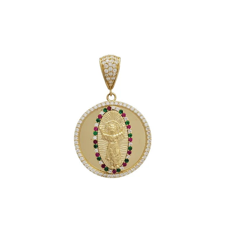 Charm Pendants with Multiple Small Decorative ElementsCircular Frame Multicolor Baby Jesus Pendant (14K)