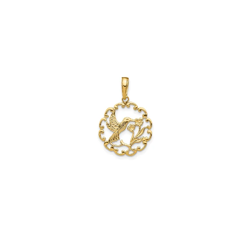 Religious Pendants with Cross or Star of David DesignsTextured Flower Frame Hummingbird Pendant  (14K)