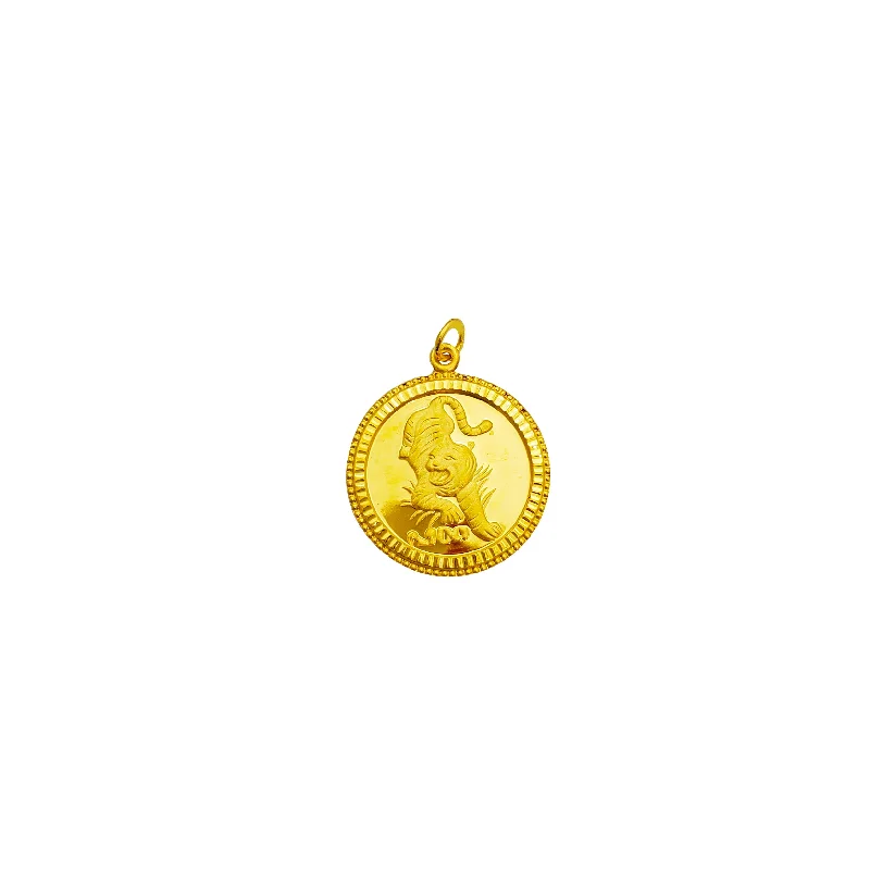 Crystal - Embellished Pendant Necklaces for a Glamorous Look[幸福] Tiger Zodiac Sign Good Luck & Happiness Circle Pendant (24K)