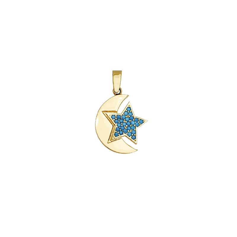 Religious Pendants with Cross or Star of David DesignsCrescent Moon & Blue Star Pendant (14K)