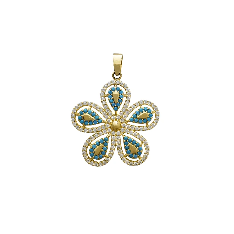 Gemstone - Encrusted Pendants with a Sparkling CenterpieceCyan Five-Petaled Flower Pendant (14K)