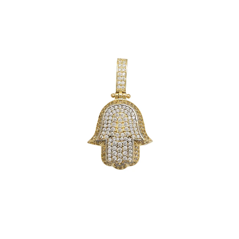 Religious Pendants with Cross or Star of David DesignsIced-Out 3D Mesa Hamsa Hand Pendant (14K)