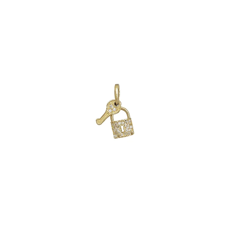 Gemstone - Encrusted Pendants with a Sparkling CenterpieceZirconia Key & Lock Charm (14K)