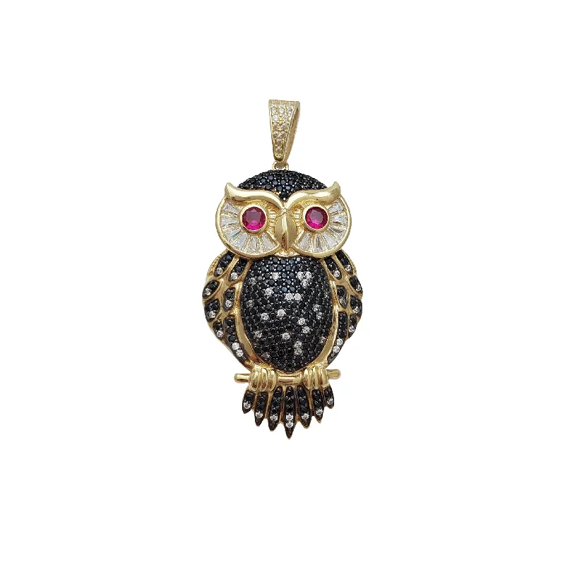 Charm Pendants with Multiple Small Decorative ElementsZirconia Red-Eyes Black Owl Pendant (14K)