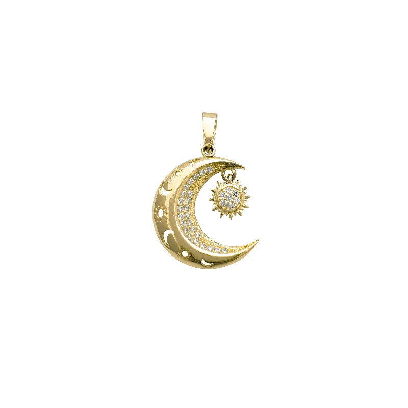 Gemstone - Encrusted Pendants with a Sparkling CenterpieceZirconia Silhouette Crescent Moon & Sun Pendant (14K)